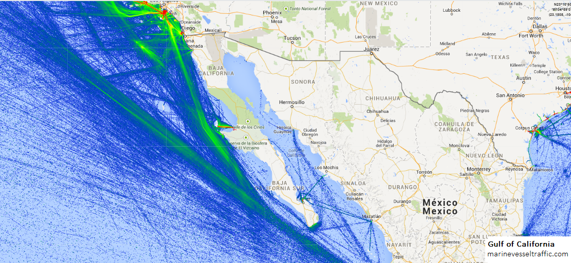 Live Marine Traffic, Density Map and Current Position of ships in GULF OF CALIFORNIA